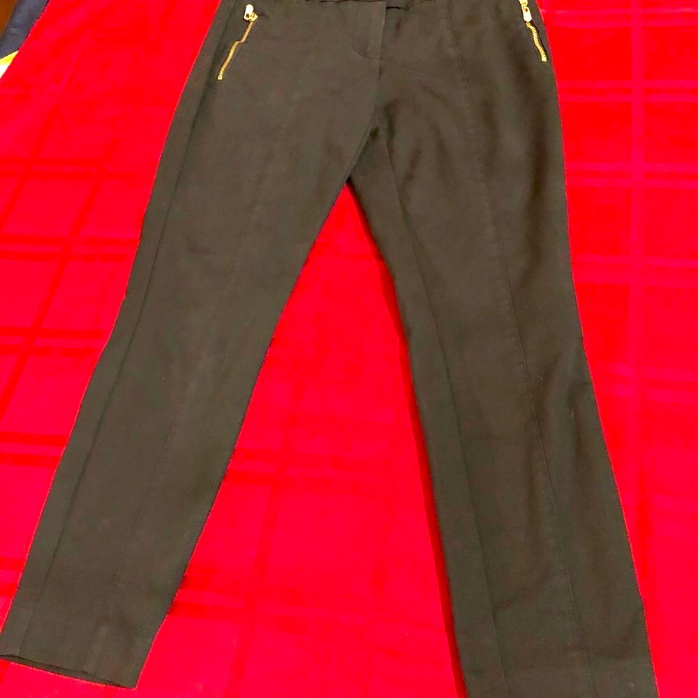 BeBe dress slacks skinny legs gold logos